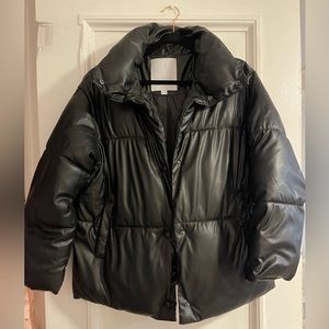 NVLT Women’s Vegan Leather Black Puffer Coat